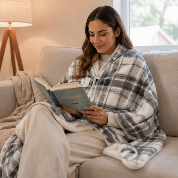 USB Heated Fleece Blanket - Portable Wearable Shawl with Adjustable Heating Levels for Winter Warmth and Relaxation