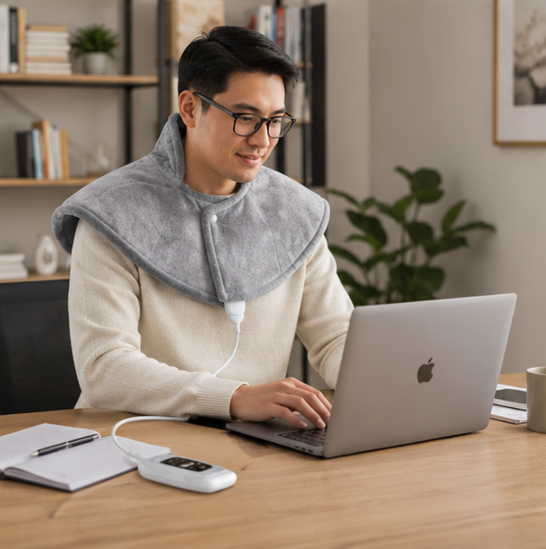 Electric Neck and Shoulder Heating Pad - Warm Compress Wrap for Back Pain Relief, Menstrual Comfort and Relaxation