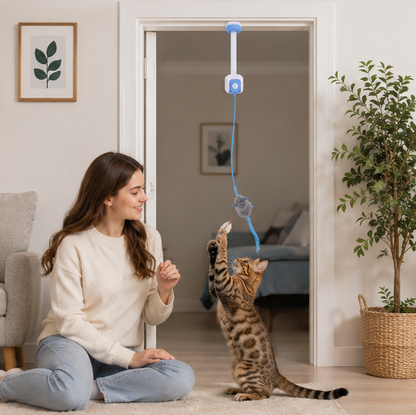 Electronic Feather Cat Toy – Self Play Hanging Teaser with Catnip Mice for Bored Indoor Cats