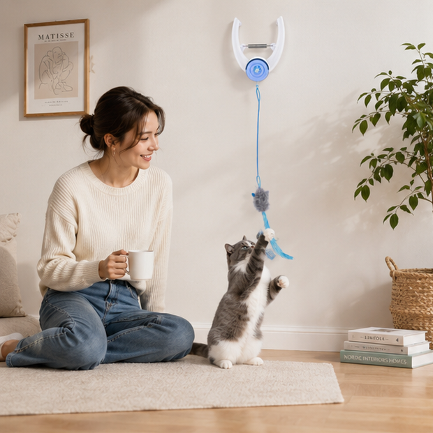 Electronic Feather Cat Toy – Self Play Hanging Teaser with Catnip Mice for Bored Indoor Cats