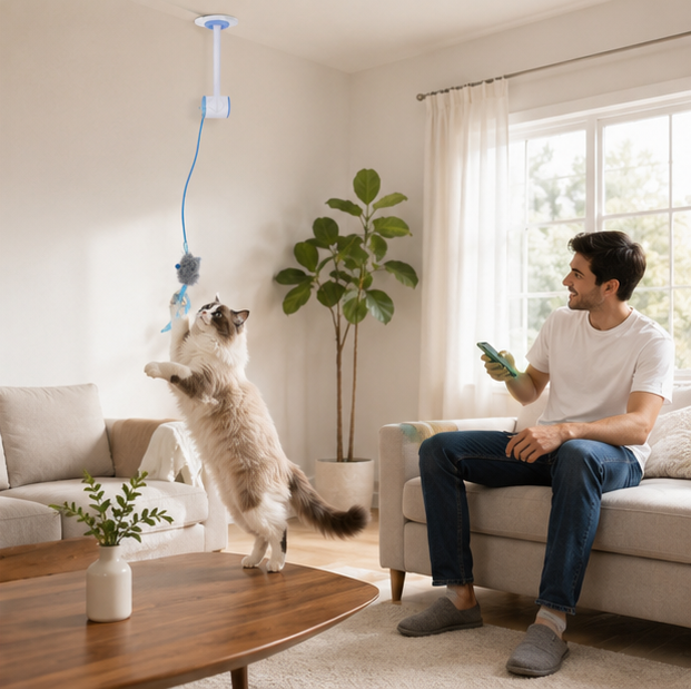 Electronic Feather Cat Toy – Self Play Hanging Teaser with Catnip Mice for Bored Indoor Cats