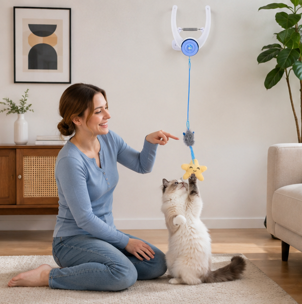 Electronic Feather Cat Toy – Self Play Hanging Teaser with Catnip Mice for Bored Indoor Cats