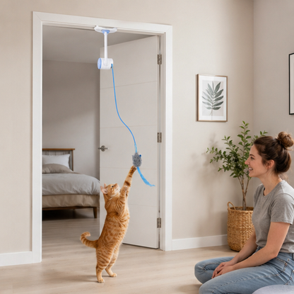 Electronic Feather Cat Toy – Self Play Hanging Teaser with Catnip Mice for Bored Indoor Cats