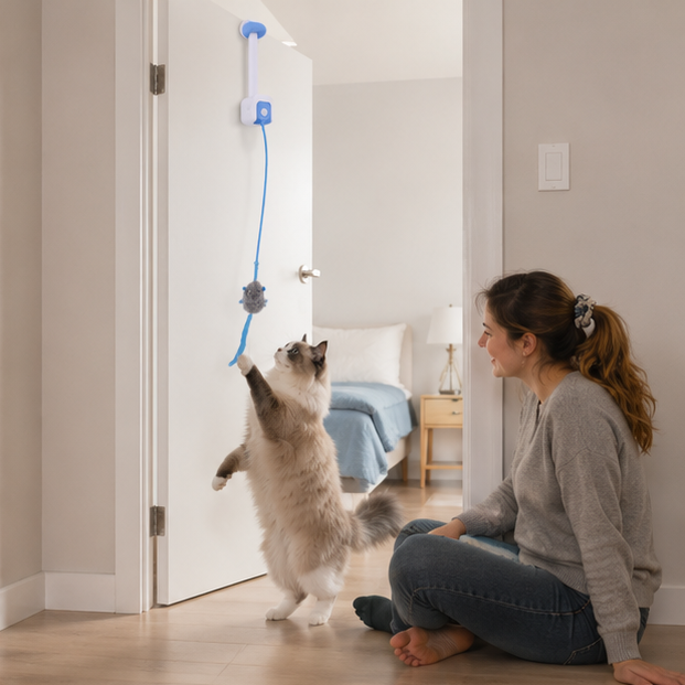 Electronic Feather Cat Toy – Self Play Hanging Teaser with Catnip Mice for Bored Indoor Cats