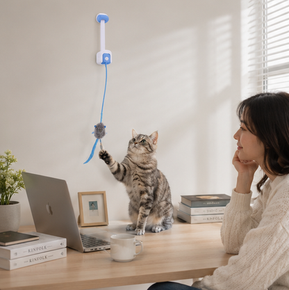 Electronic Feather Cat Toy – Self Play Hanging Teaser with Catnip Mice for Bored Indoor Cats