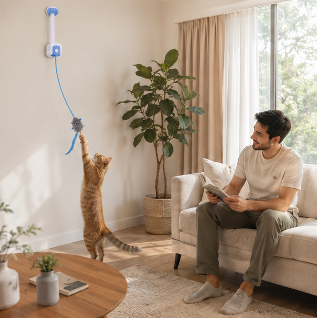 Electronic Feather Cat Toy – Self Play Hanging Teaser with Catnip Mice for Bored Indoor Cats