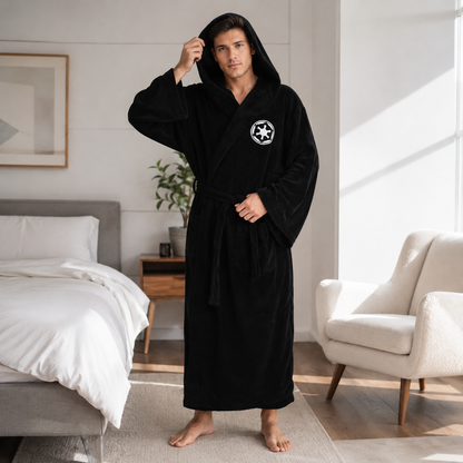 Men's Hooded Flannel Bathrobe - Thick Winter Dressing Gown for Home Comfort and Relaxing Evenings