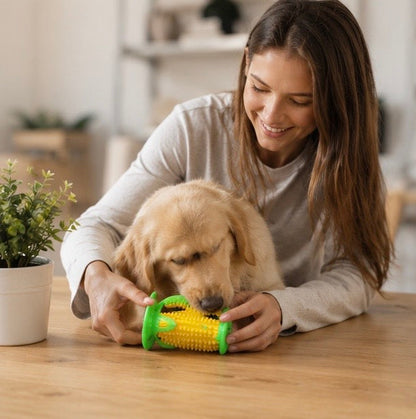 Dog Chew Stick Teething Toy - Squeaky Bite Resistant Pet Toy for Aggressive Chewers, Dental Cleaning and Interactive Fun