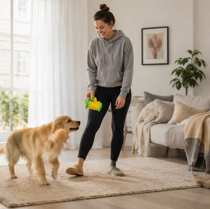 Dog Chew Stick Teething Toy - Squeaky Bite Resistant Pet Toy for Aggressive Chewers, Dental Cleaning and Interactive Fun