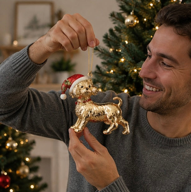 Gold Bear Bell Christmas Ornament – Elegant Tree Hanging Decoration for Festive Holiday Home Displays