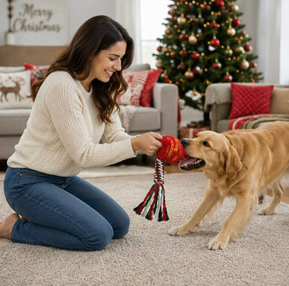 Christmas Dog Rope Toy – Snowman and Tree Squeaky Cotton Chew Toy for Puppies Dental Cleaning and Holiday Fun