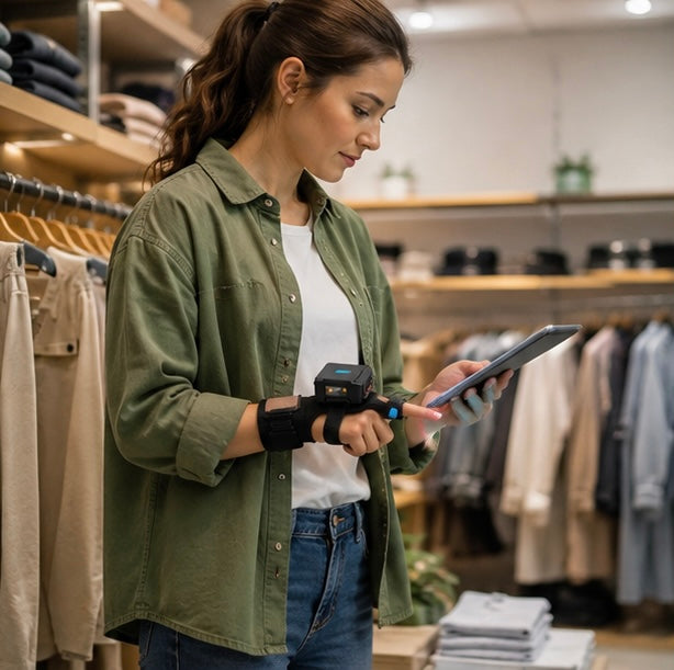 Wearable Bluetooth Barcode Scanner – Wireless Finger Glove Scanner for 1D QR Codes, Warehouses and Inventory Management