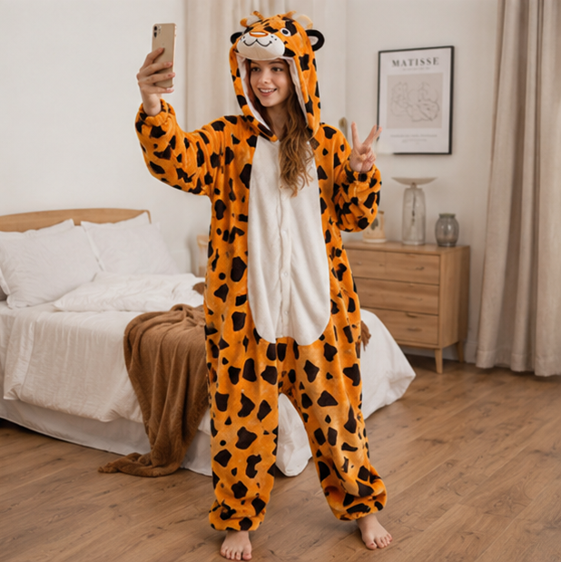 Capybara Flannel Onesie Costume-Cozy Hooded Sleepwear Jumpsuit for Kids Parties Cosplay and Comfortable Lounging