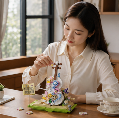 Flower Violin Building Blocks – Creative Assembly Toy for Girls and Decorative Display