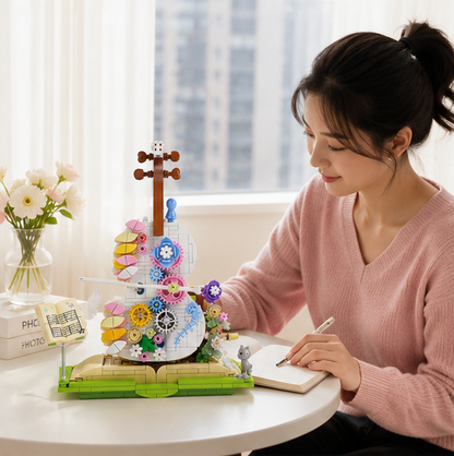 Flower Violin Building Blocks – Creative Assembly Toy for Girls and Decorative Display