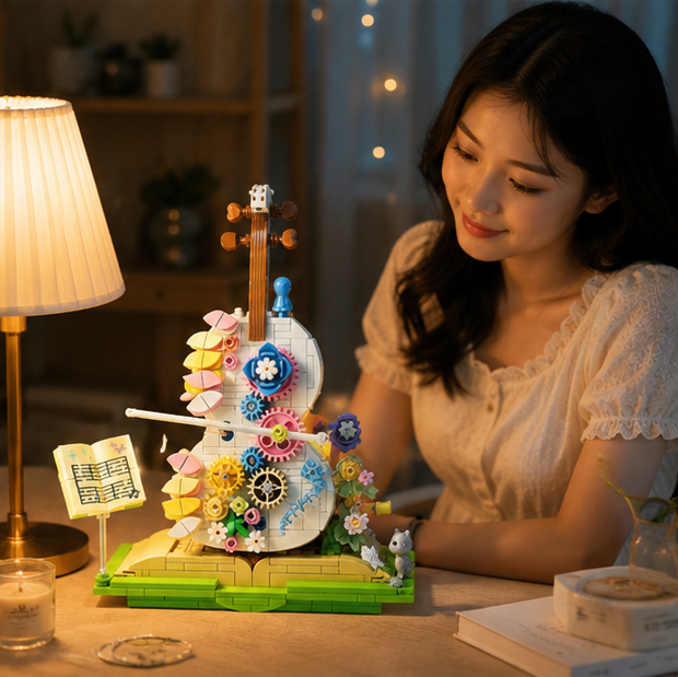 Flower Violin Building Blocks – Creative Assembly Toy for Girls and Decorative Display