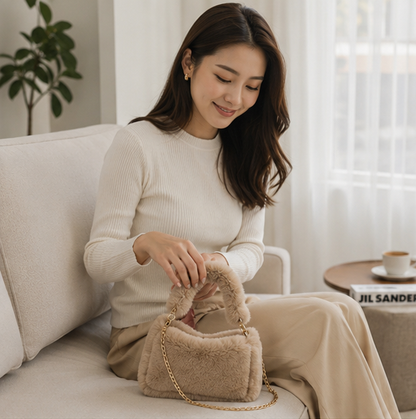 Fluffy Plush Shoulder Bag – Women's Soft Chain Underarm Handbag for Winter Fashion, Travel and Everyday Style