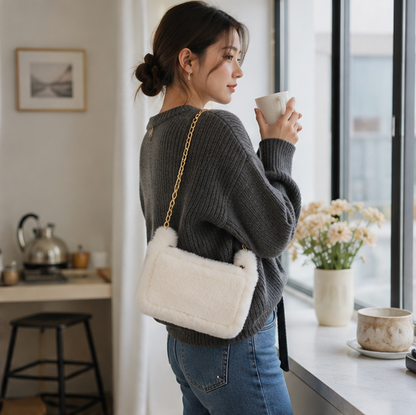 Fluffy Plush Shoulder Bag – Women's Soft Chain Underarm Handbag for Winter Fashion, Travel and Everyday Style