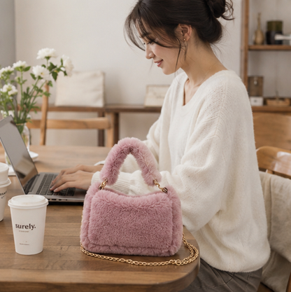 Fluffy Plush Shoulder Bag – Women's Soft Chain Underarm Handbag for Winter Fashion, Travel and Everyday Style