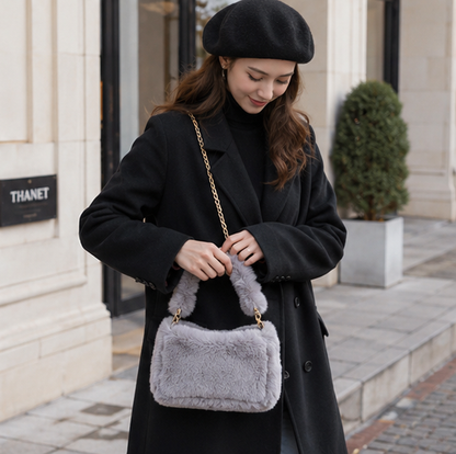 Fluffy Plush Shoulder Bag – Women's Soft Chain Underarm Handbag for Winter Fashion, Travel and Everyday Style