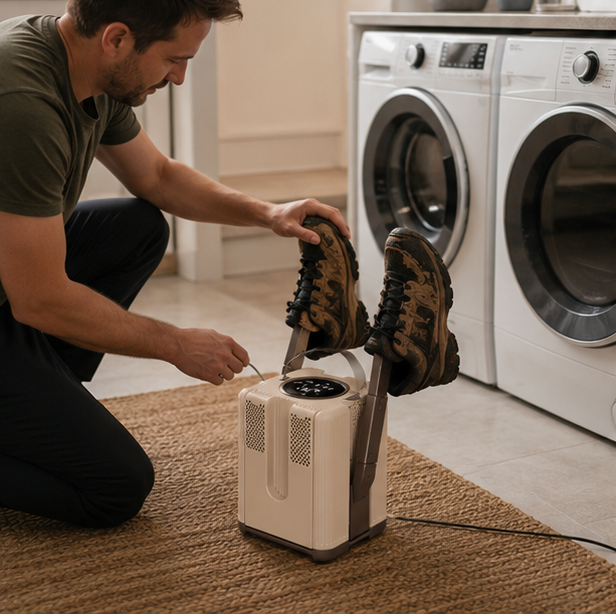 Foldable Electric Shoe Dryer – 200W Six Arm Boot and Sock Warmer with Timer for Winter Moisture Removal