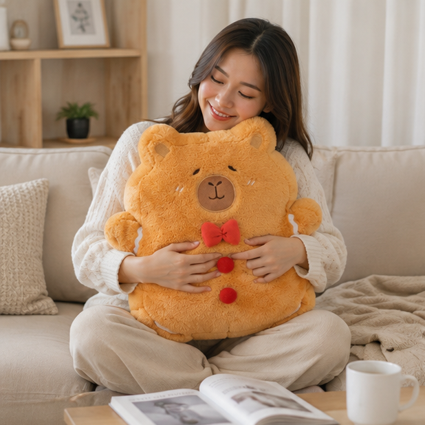 Gingerbread Bear Plush Pillow – Super Soft Christmas Cushion for Cozy Home Decor, Kids Gifts and Holiday Comfort
