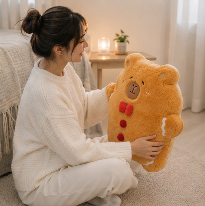 Gingerbread Bear Plush Pillow – Super Soft Christmas Cushion for Cozy Home Decor, Kids Gifts and Holiday Comfort