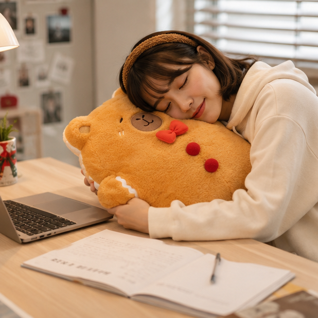 Gingerbread Bear Plush Pillow – Super Soft Christmas Cushion for Cozy Home Decor, Kids Gifts and Holiday Comfort