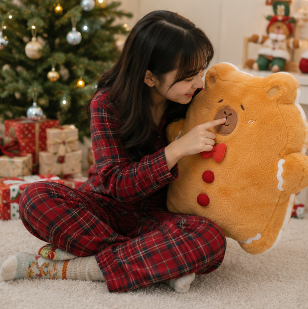 Gingerbread Bear Plush Pillow – Super Soft Christmas Cushion for Cozy Home Decor, Kids Gifts and Holiday Comfort