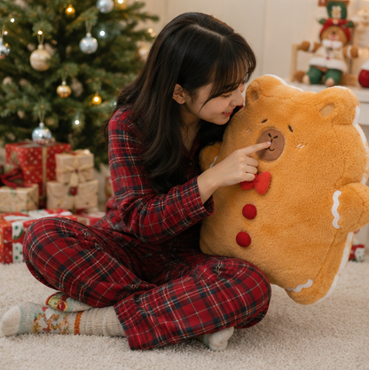 Gingerbread Bear Plush Pillow – Super Soft Christmas Cushion for Cozy Home Decor, Kids Gifts and Holiday Comfort