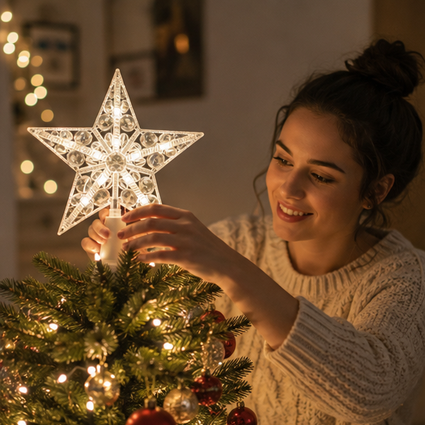 Glowing Star Christmas Ornament – Light Up Hanging Tree Pendant for Festive Holiday Decorations and Seasonal Home Displays