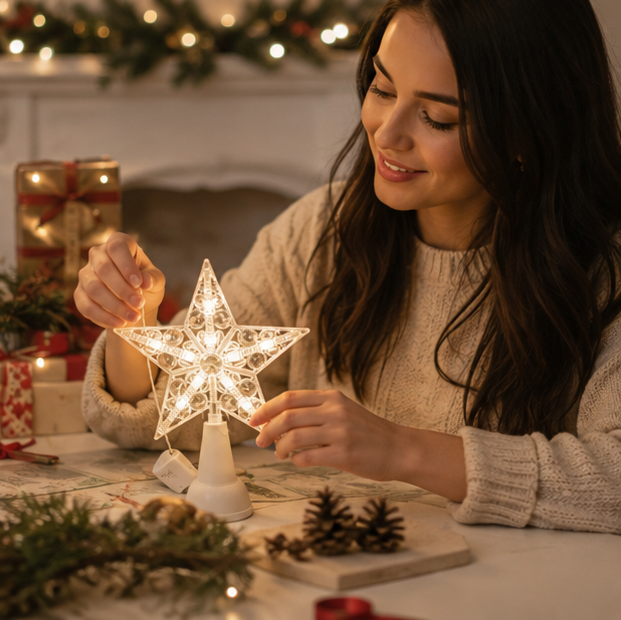 Glowing Star Christmas Ornament – Light Up Hanging Tree Pendant for Festive Holiday Decorations and Seasonal Home Displays
