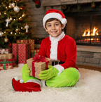 Green Monster Christmas Costume – Kids Holiday Outfit with Pants for Festive Cosplay