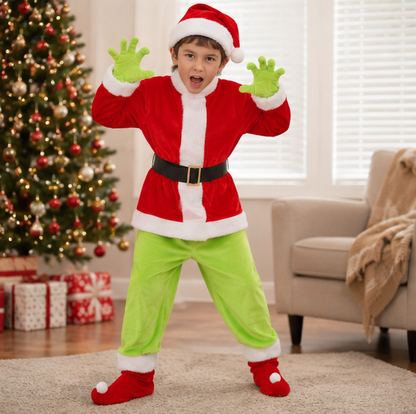 Green Monster Christmas Costume – Kids Holiday Outfit with Pants for Festive Cosplay
