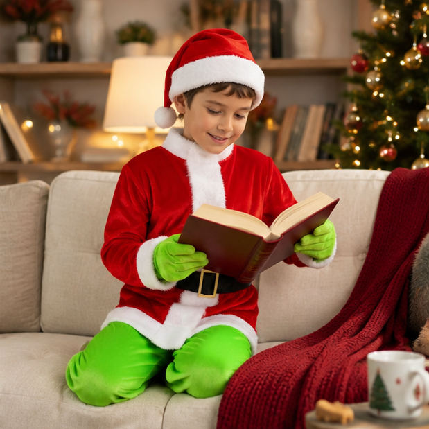 Green Monster Christmas Costume – Kids Holiday Outfit with Pants for Festive Cosplay