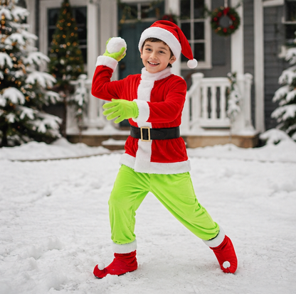 Green Monster Christmas Costume – Kids Holiday Outfit with Pants for Festive Cosplay