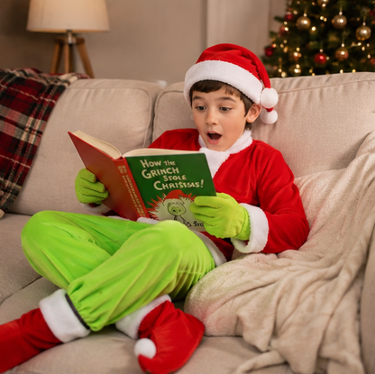 Green Monster Christmas Costume – Kids Holiday Outfit with Pants for Festive Cosplay