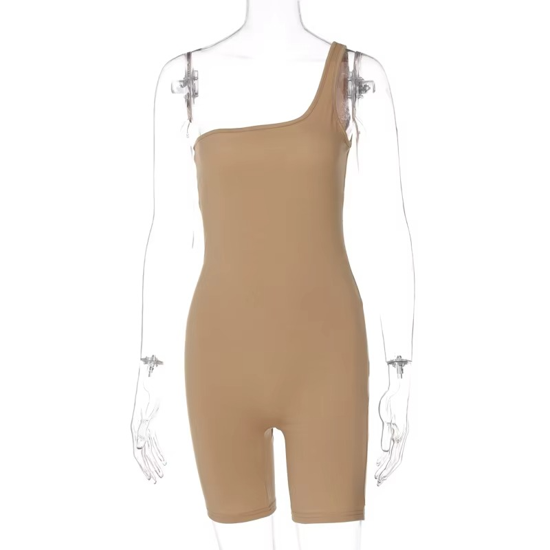 Women’s One-Shoulder Playsuit – Sleeveless Solid Color Short Romper for Yoga, Fitness, Sports, Casual Wear and Summer Outfits