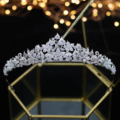 Cubic Zirconia Crown Tiara – Elegant Silver-Tone Bridal Headband for Women, Weddings, Birthdays, Parties and Special Occasions