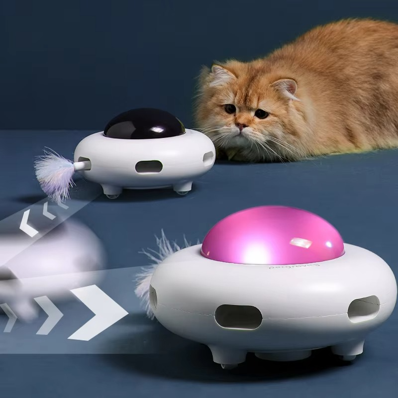 Smart UFO Cat Toy – Electronic Automatic Rotating Turntable with Interactive Teaser Stick for Exercise, Play and Indoor Entertainment