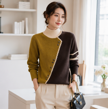 Half Turtleneck Knit Sweater – Women's Thick Long Sleeve Pullover for Cozy Autumn Winter Layering and Everyday Fashion