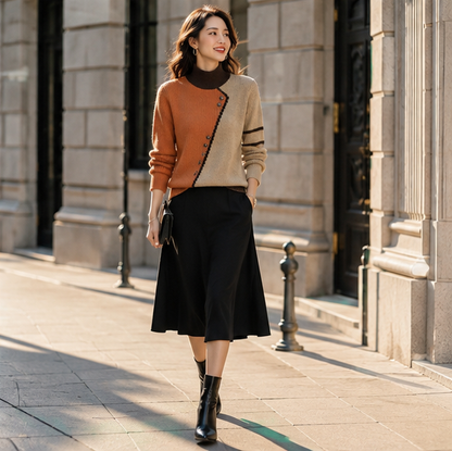 Half Turtleneck Knit Sweater – Women's Thick Long Sleeve Pullover for Cozy Autumn Winter Layering and Everyday Fashion