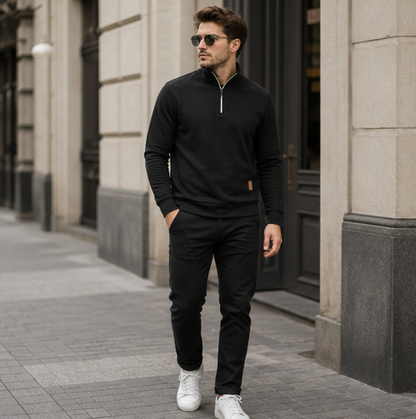 Half Zip Sweatshirt - Thick Pullover Hoodie with Turtleneck Design for Autumn Outdoor Wear and Casual Street Fashion