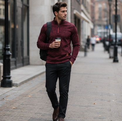 Half Zip Sweatshirt - Thick Pullover Hoodie with Turtleneck Design for Autumn Outdoor Wear and Casual Street Fashion