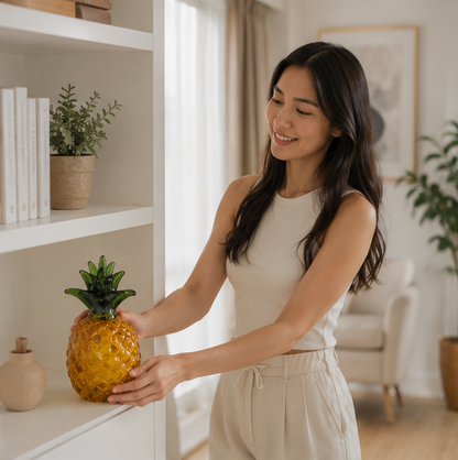 Hand Blown Glass Pineapple Figurine – Crystal Fruit Collectible Ornament for Kitchen, Office, Living Room and Elegant Home Decor