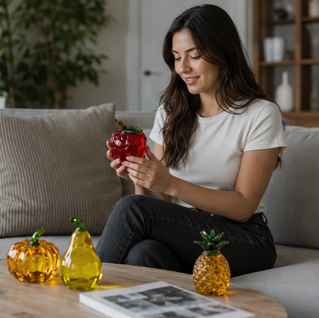 Hand Blown Glass Pineapple Figurine – Crystal Fruit Collectible Ornament for Kitchen, Office, Living Room and Elegant Home Decor