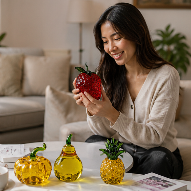 Hand Blown Glass Pineapple Figurine – Crystal Fruit Collectible Ornament for Kitchen, Office, Living Room and Elegant Home Decor