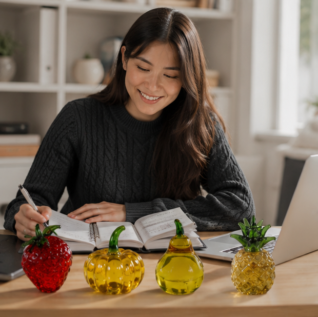 Hand Blown Glass Pineapple Figurine – Crystal Fruit Collectible Ornament for Kitchen, Office, Living Room and Elegant Home Decor