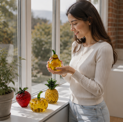 Hand Blown Glass Pineapple Figurine – Crystal Fruit Collectible Ornament for Kitchen, Office, Living Room and Elegant Home Decor