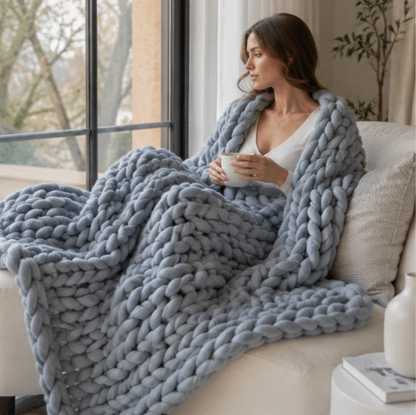 Handmade Chunky Knit Blanket - Thick Wool Throw for Bedroom Decor, Sofa Styling and Cozy Comfort